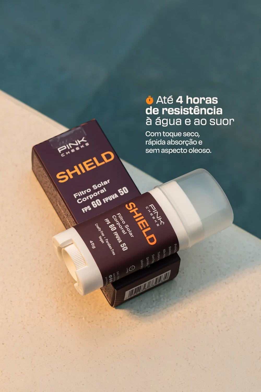 Protetor solar corporal em bastão SPORTBR Pink Cheeks Shield FPS 60 com embalagem e tampa transparente
