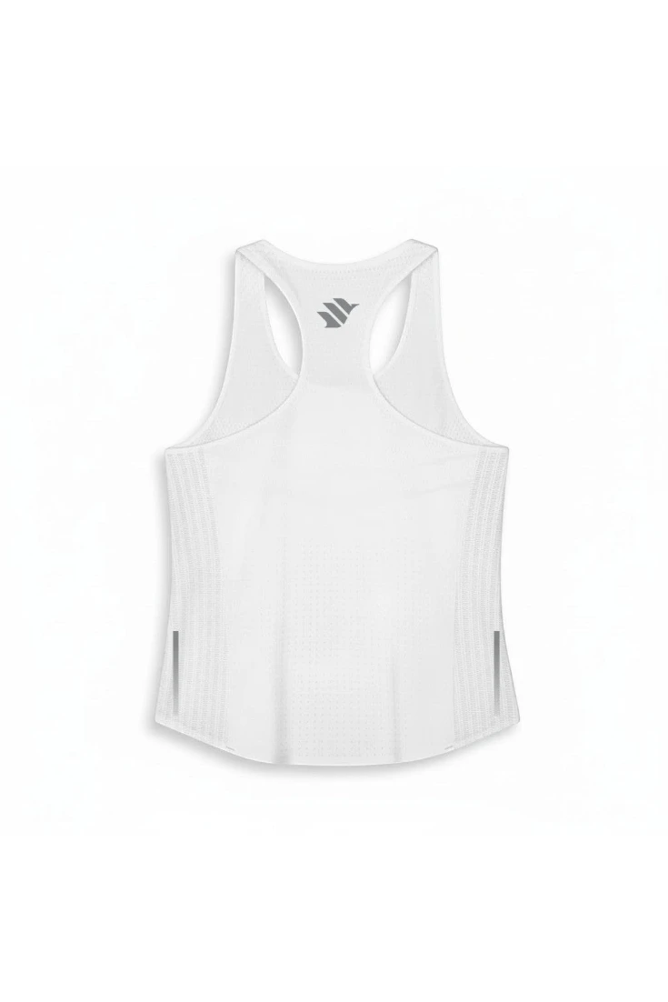 Regata feminina SPORTBR AirMesh branca para corrida, modelo nadador ultraleve com tecido respirável e detalhes refletivos