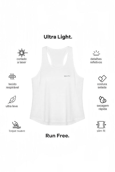 Regata Feminina para Corrida SPORTBR AirMesh Run Free Branca Ultraleve