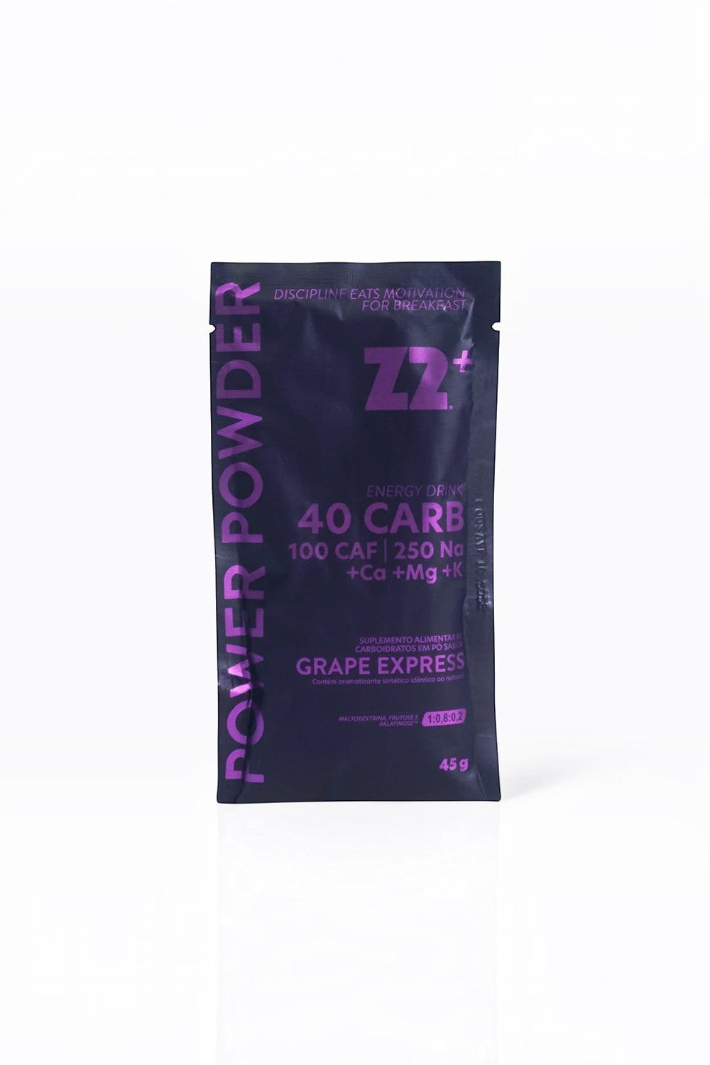 Sachê de suplemento energético SPORTBR Z2+ Power Powder sabor Grape Express com cafeína e eletrólitos