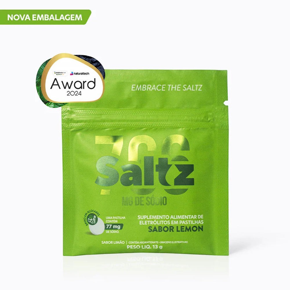 Sachê Saltz Pastilha Z2 13g Sabor Lemon, suplemento alimentar de eletrólitos em pastilhas com 77mg de sódio, baixo teor de açúcares e sem glúten. SPORTBR.