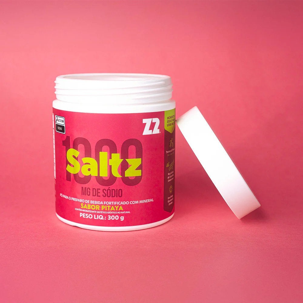 Pote de suplemento Saltz 1000 Z2 300g sabor Pitaya da SPORTBR, com alto teor de eletrólitos.