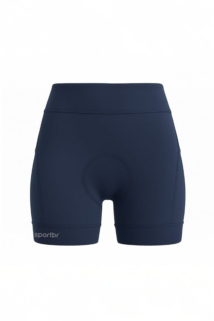 Shorts de compressão feminino SPORTBR azul marinho com bolsos laterais e design curto para corrida