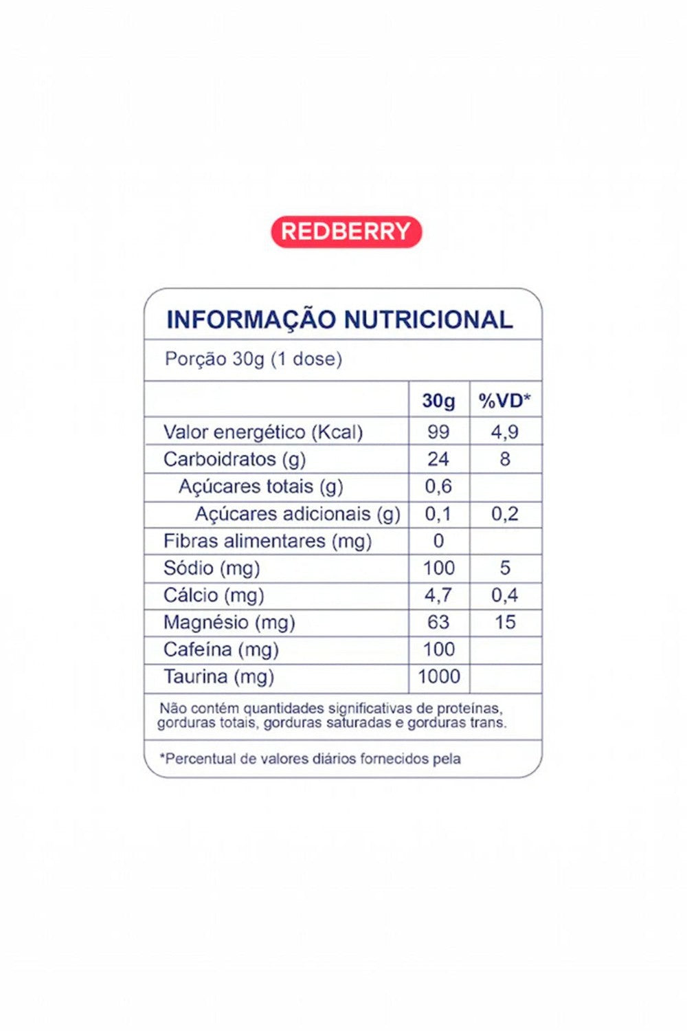 Tabela de informação nutricional do suplemento BT Nitrato Redberry da marca SPORTBR em fundo branco.