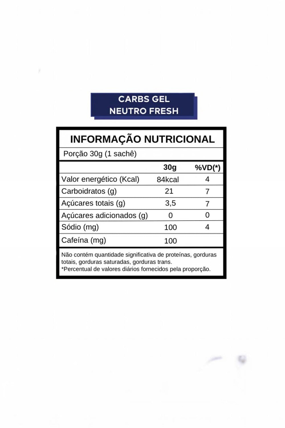 Tabela nutricional do sachê Carbs Gel Dobro sabor Neutro Fresh com cafeína da SPORTBR