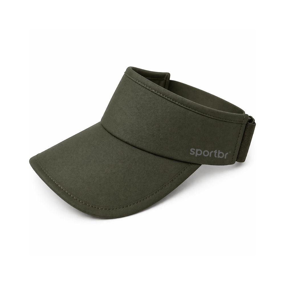 Viseira SPORTBR cinza chumbo para corrida com ajuste elástico e aba de proteção solar.