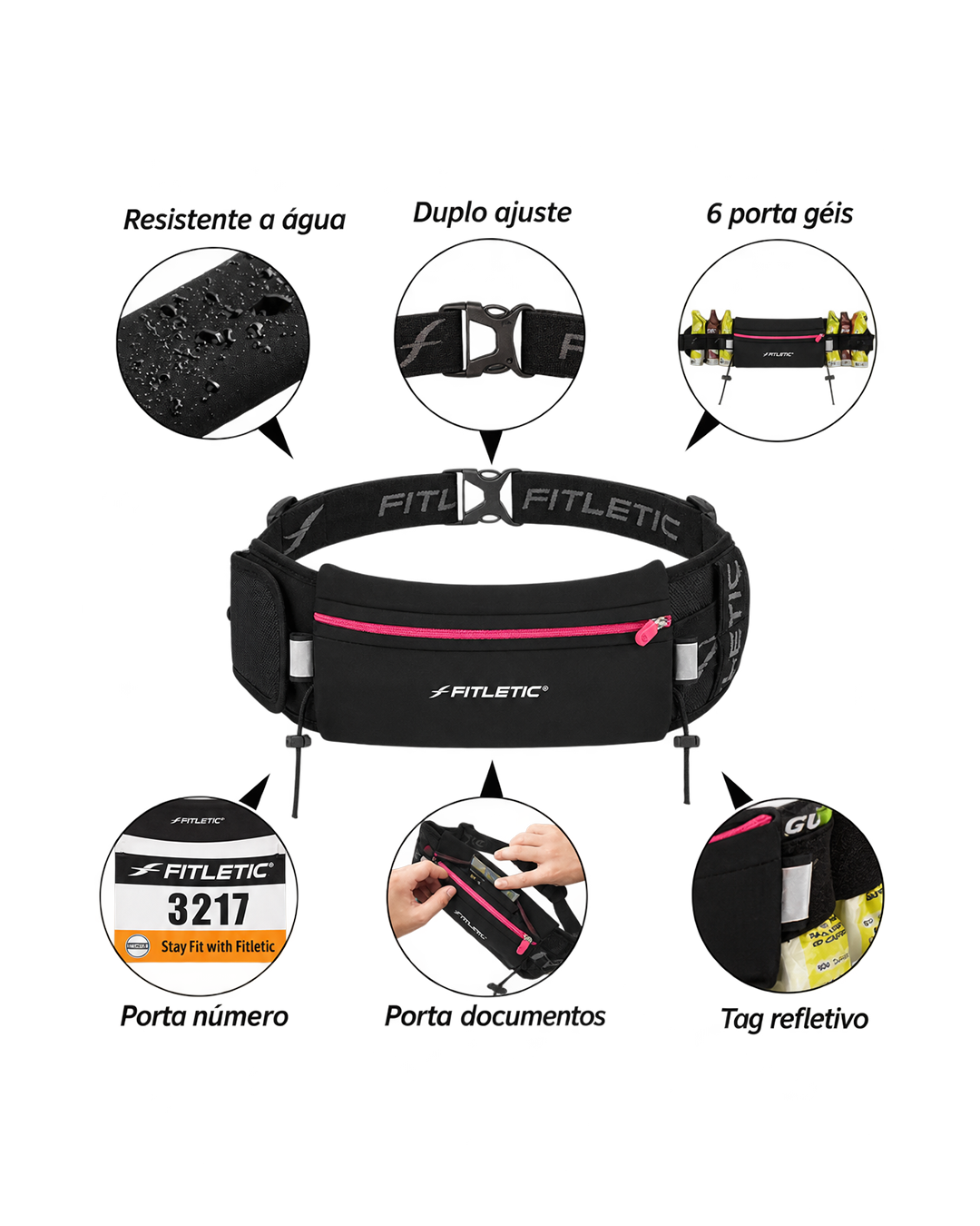Pochete para Corrida com porta gel e bolso extra Ultimate II Fitletic - Zíper Rosa