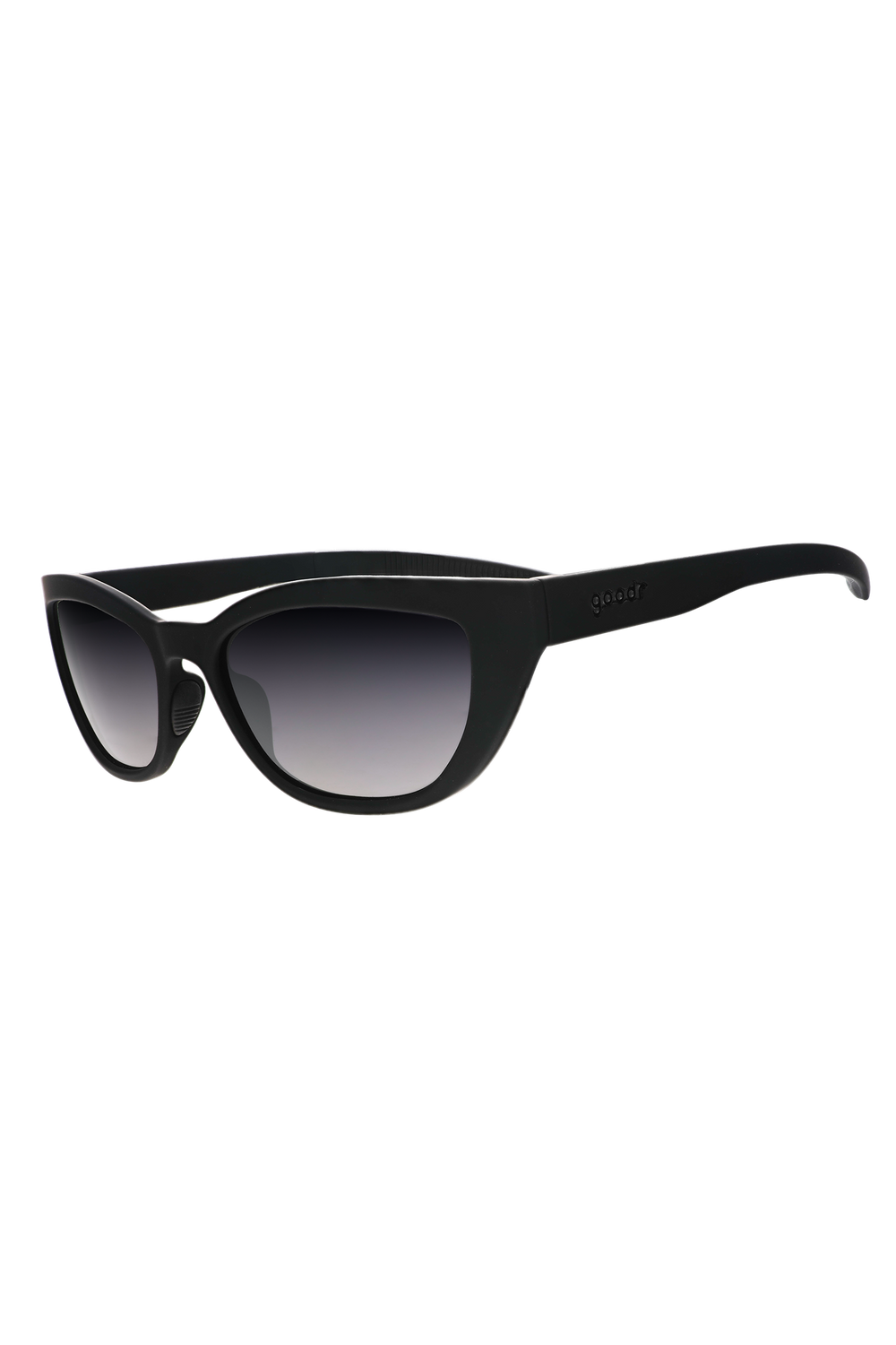 Óculos de sol SPORTBR Goodr Stealth Mode Supreme visto de lado, armação preta e lente preta gradiente polarizada, modelo Cheetah G.
