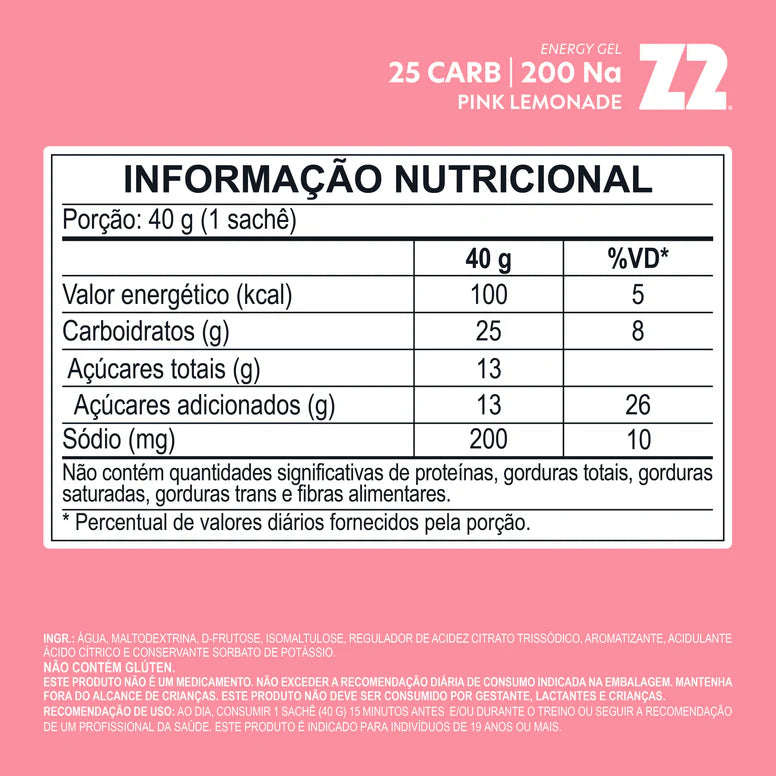 Sachê Energy Gel Z2 40g - Sabor Pink Lemonade25 CARB– SPORTBR