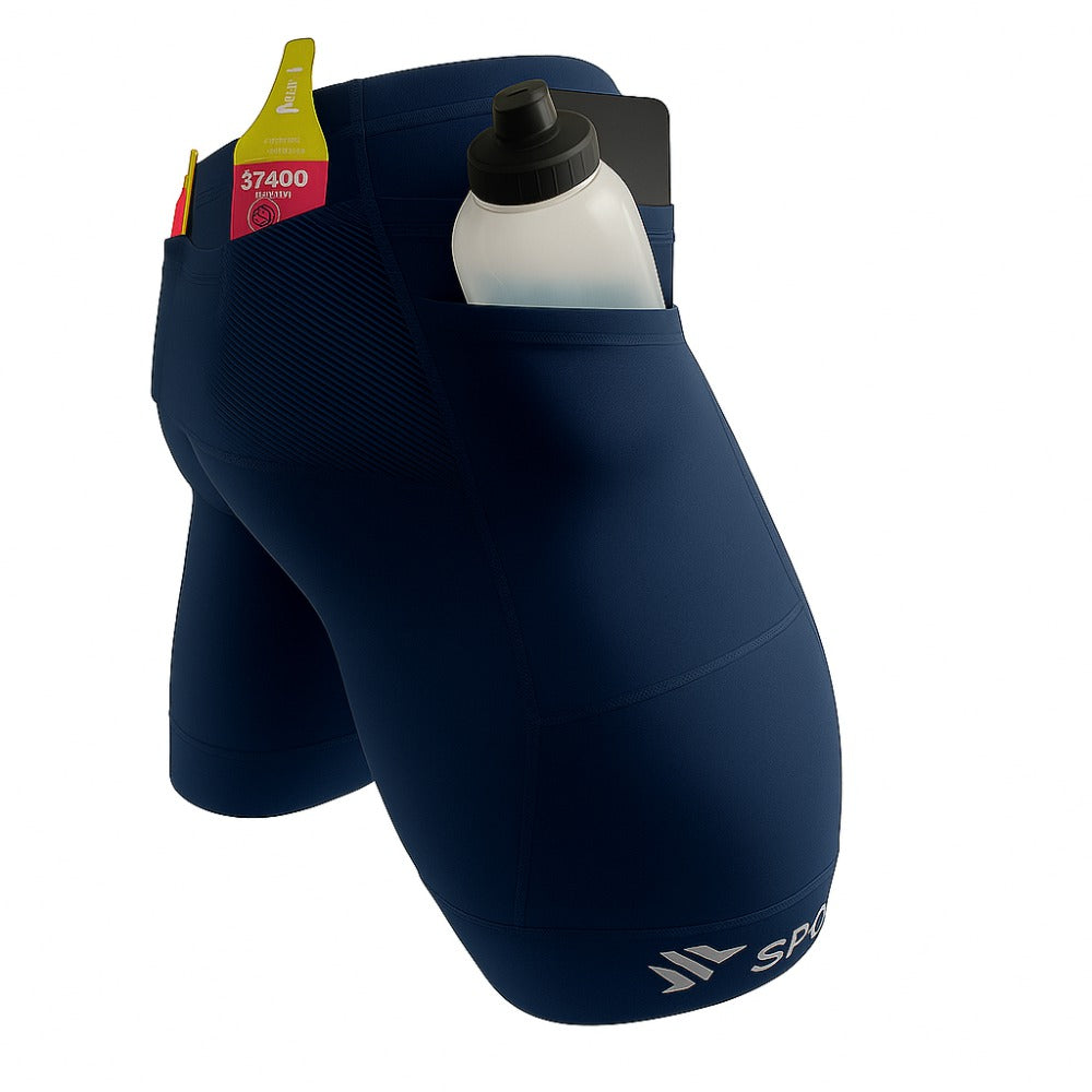 Bermuda de Compressão Masculina Para Corrida 6 Bolsos - Sportbr - Azul Marinho