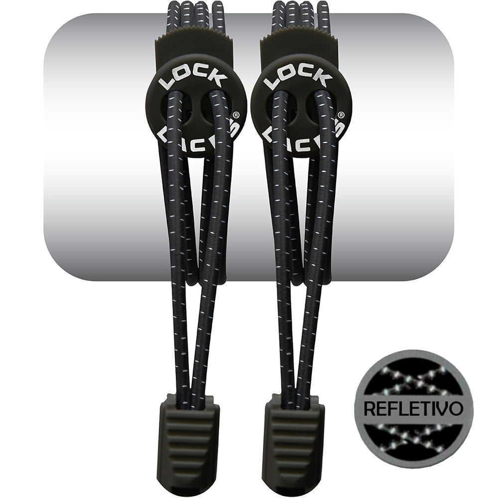 Cadarço Elástico Lock Laces - Preto Refletivo