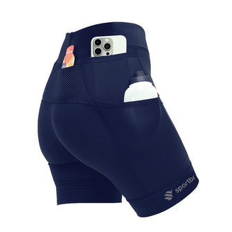 Bermuda de Compressão Feminina Para Corrida 6 Bolsos - Sportbr - Azul Marinho
