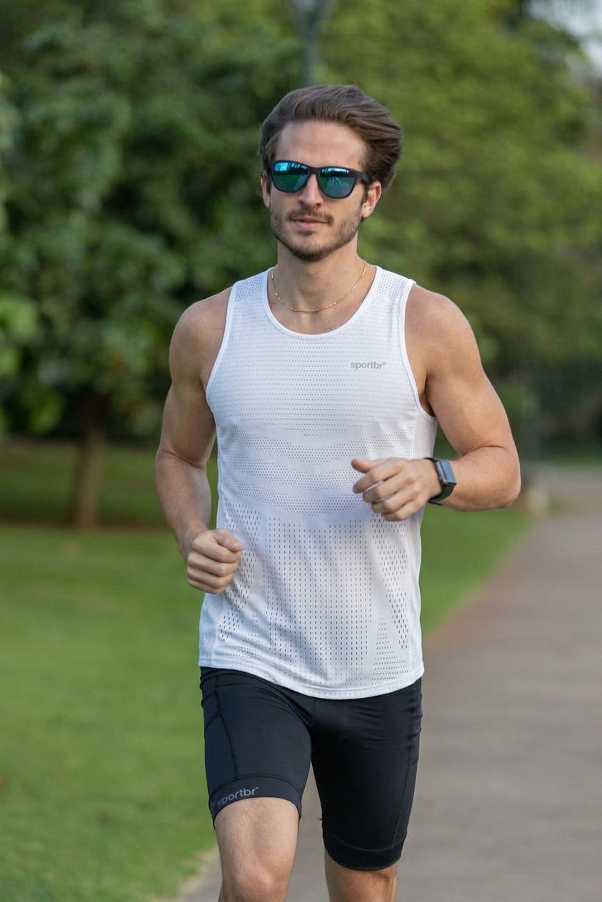 Regata Esportiva Masculina para Corrida SPORTBR AirMesh Run Free Branca Ultraleve