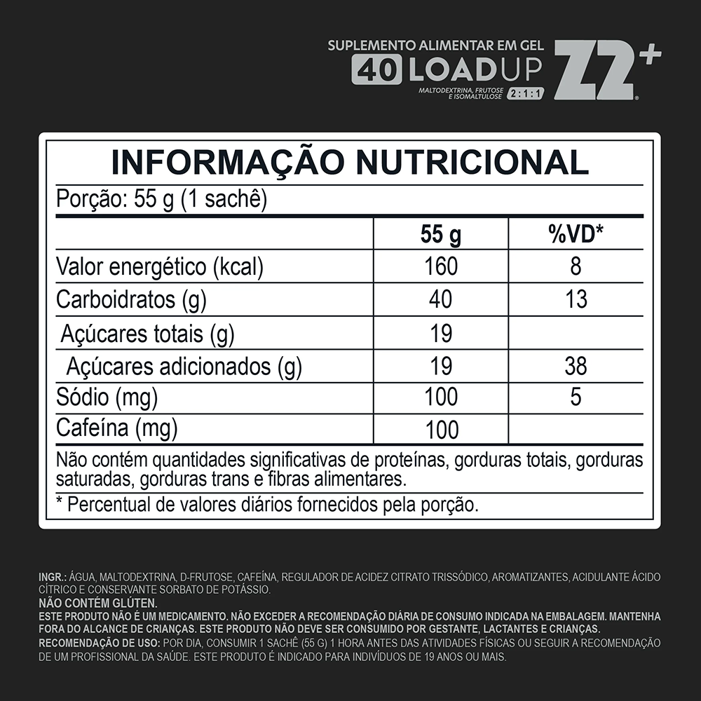 Caixa 10 Sachês Energy Gel Z2+ LOADUP 40 CARB 55g - Sabor Baunilha