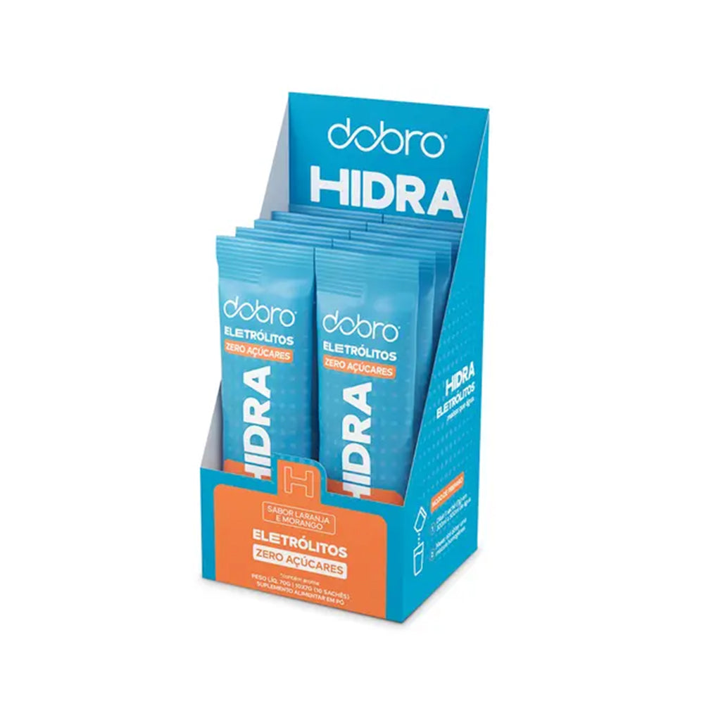 Caixa 10 Sachês HIDRA Eletrólitos em Pó Dobro 7g - Laranja e Morango