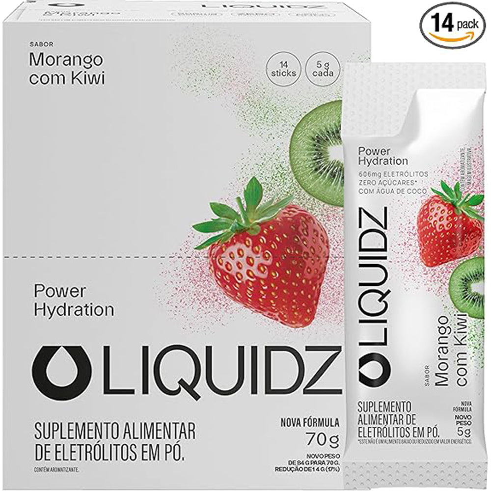 Caixa 14 Sachês LIQUIDZ Eletrólitos em Pó 5 g - Sabor Morango com Kiwi