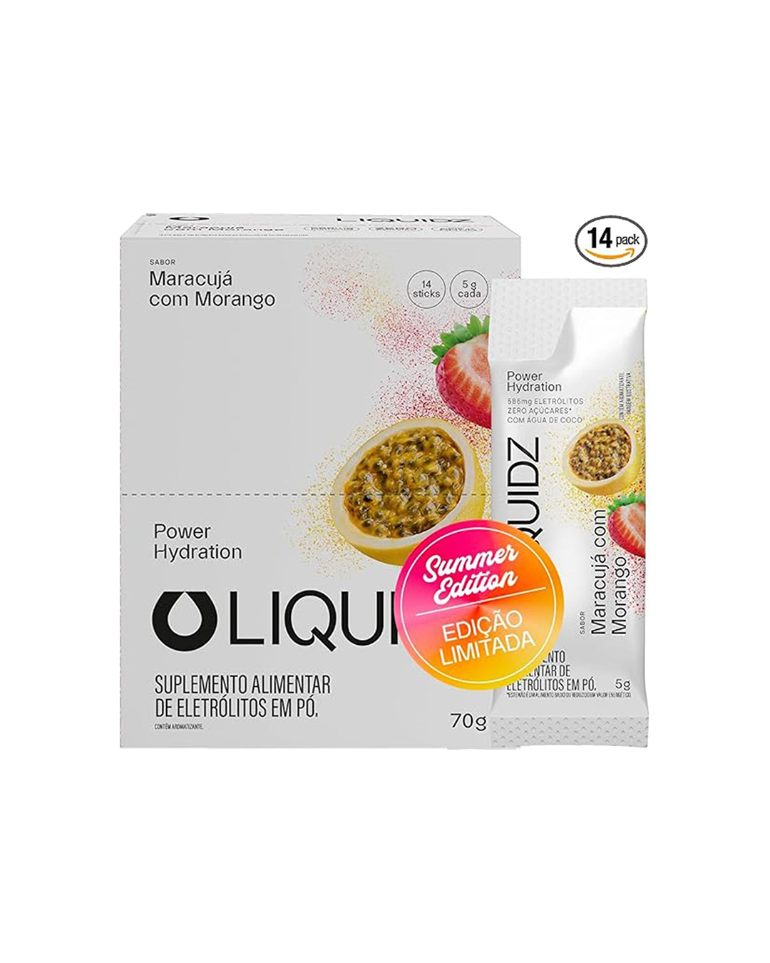 Caixa 14 Sachês LIQUIDZ Eletrólitos em Pó 5 g - Sabor Maracujá com Morango