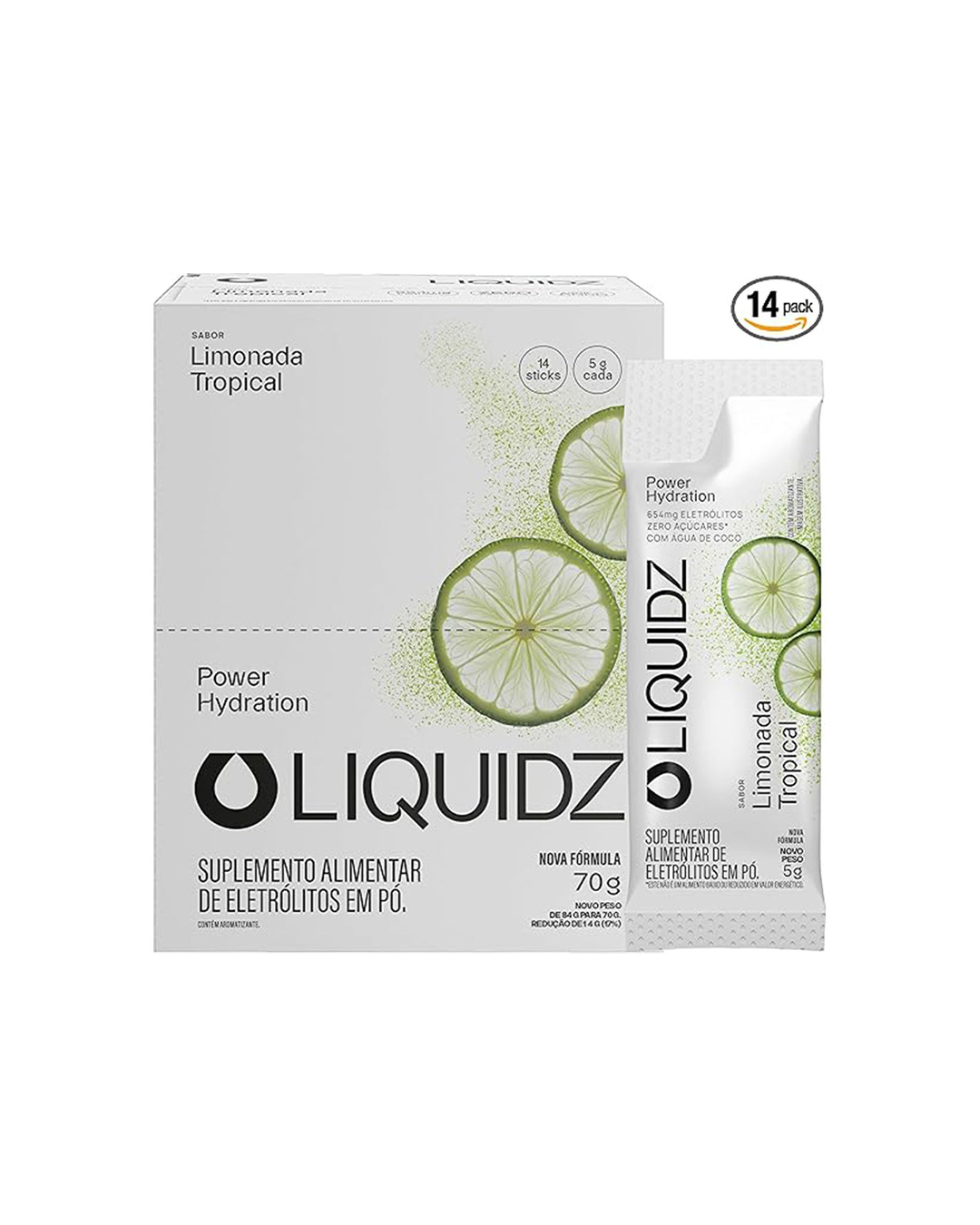 Caixa 14 Sachês LIQUIDZ Eletrólitos em Pó 5 g - Sabor Limonada Tropical
