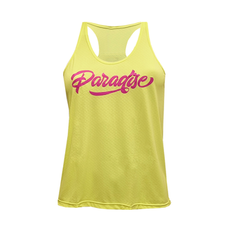 Regata Sportbr feminina - Amarela estampa Paradise, conforto e praticidade durante os treinos. Feita de poliamida, um tecido leve e flexível. Termorreguladora e bacteriostática, evitando o superaquecimento e odores fortes. Ideal para atividades esportivas, proporcionando liberdade de movimento e secagem rápida.