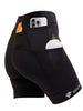 Bermuda de compressão feminina SPORTBR preta com 6 bolsos, ideal para corrida, com espaço para celular, garrafa e géis.
