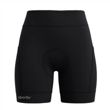 Bermuda de compressão feminina preta SPORTBR com 6 bolsos, ideal para corrida e treino.