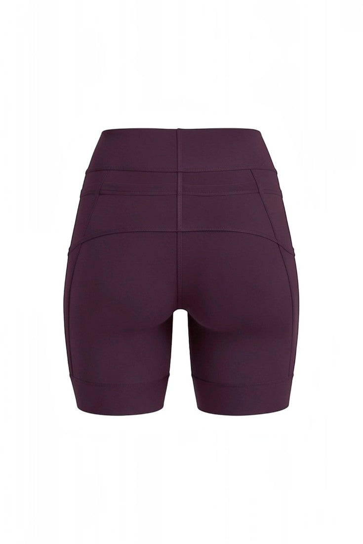 Bermuda de compressão feminina SPORTBR na cor vinho, com seis bolsos funcionais e design de alta sustentação.