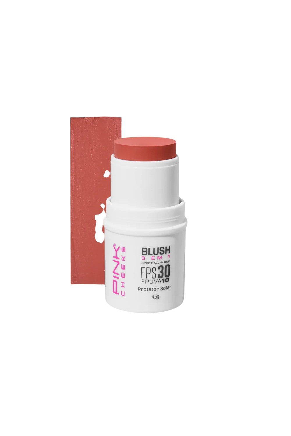 Blush multifuncional SPORTBR Pink Cheeks cor Soft Peach em bastão com FPS 30 e proteção solar resistente ao suor