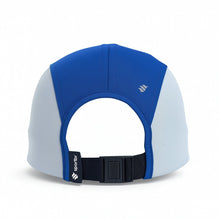 Boné de corrida azul e cinza da SPORTBR com logo discreto e ajuste de fivela.