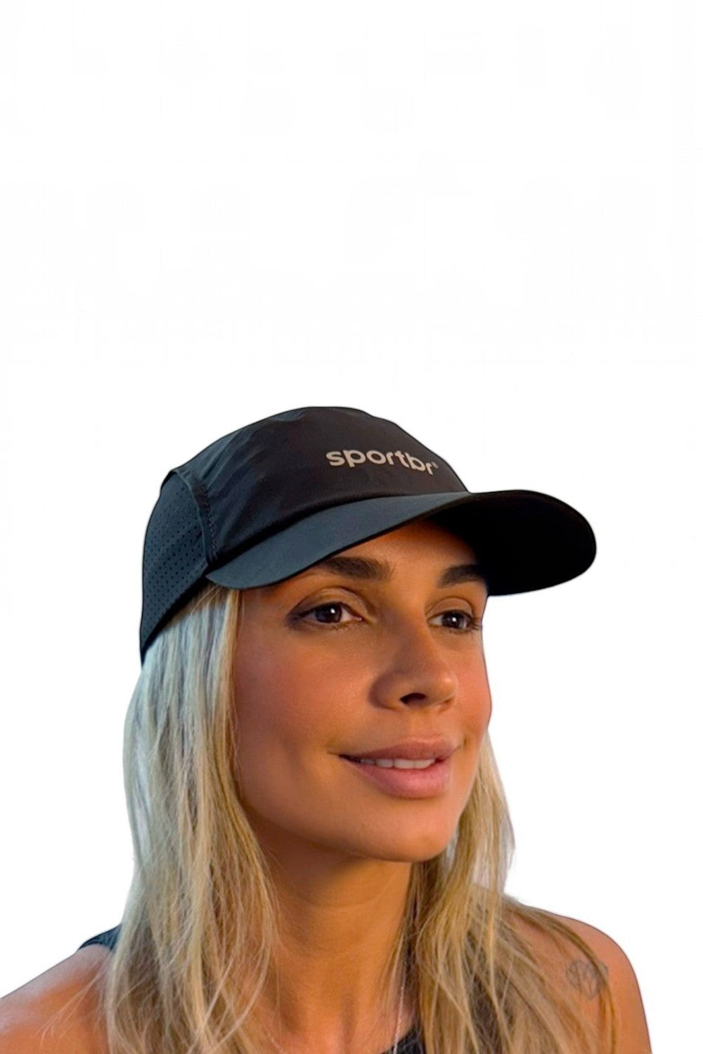 Boné de corrida preto ultraleve SPORTBR com tecido respirável e ajuste confortável em modelo feminina