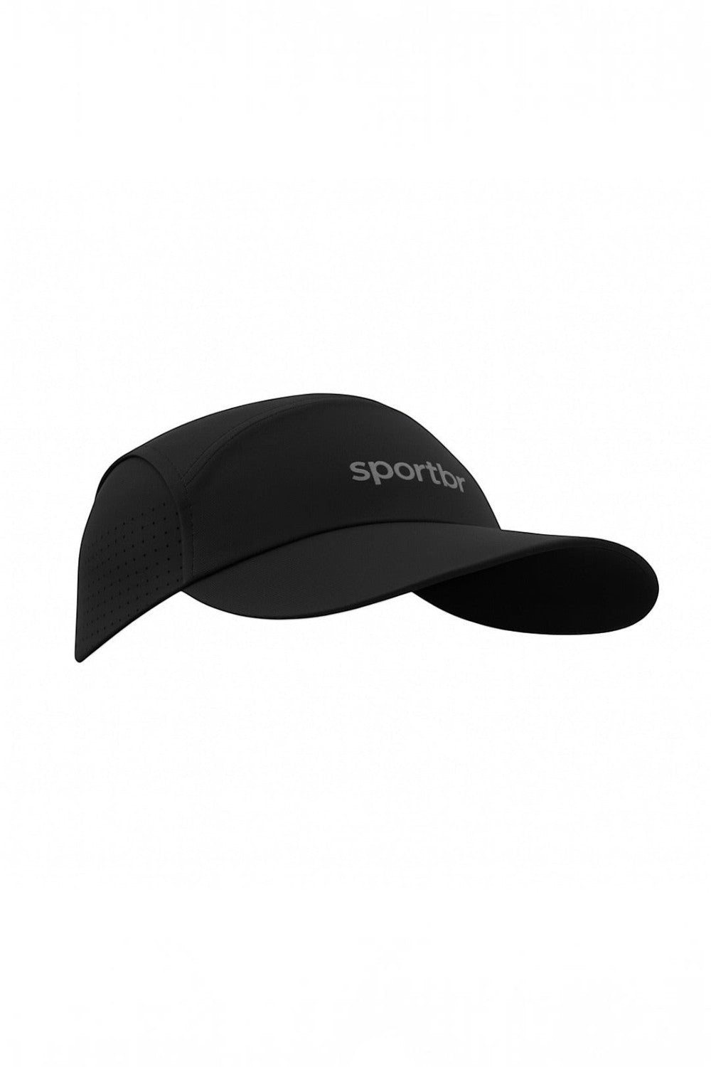 Boné de corrida preto ultraleve SPORTBR com tecido respirável e aba flexível para performance esportiva.