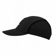 Boné de corrida SPORTBR preto com logo branco, aba dobrável e painel lateral perfurado para ventilação.