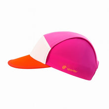 Boné de corrida SPORTBR rosa, laranja e branco, com logo da marca. Leve e respirável.