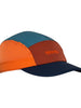 Boné de corrida SPORTBR tricolor em azul, laranja e marrom com logo SPORTBR em laranja. Aba azul marinho.