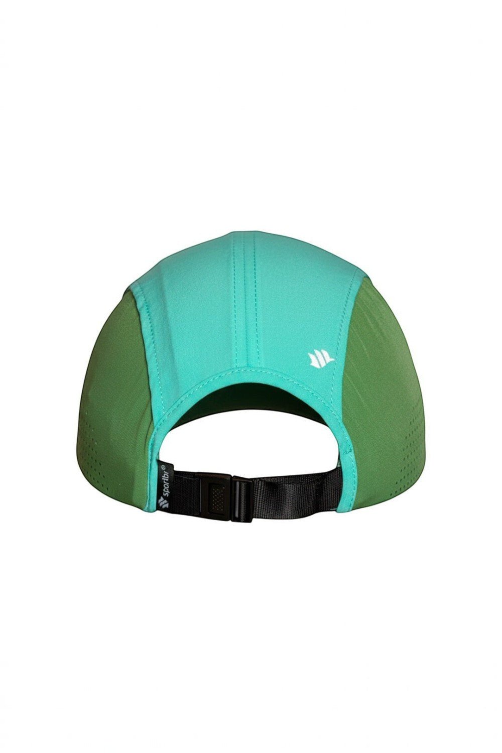 Boné de corrida SPORTBR verde com ajuste traseiro, tecido leve, respirável e detalhes refletivos.