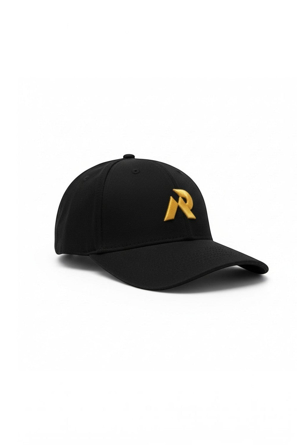 Boné SPORTBR preto com aba curva e logo dourado bordado na parte frontal, design esportivo unissex ajustável.