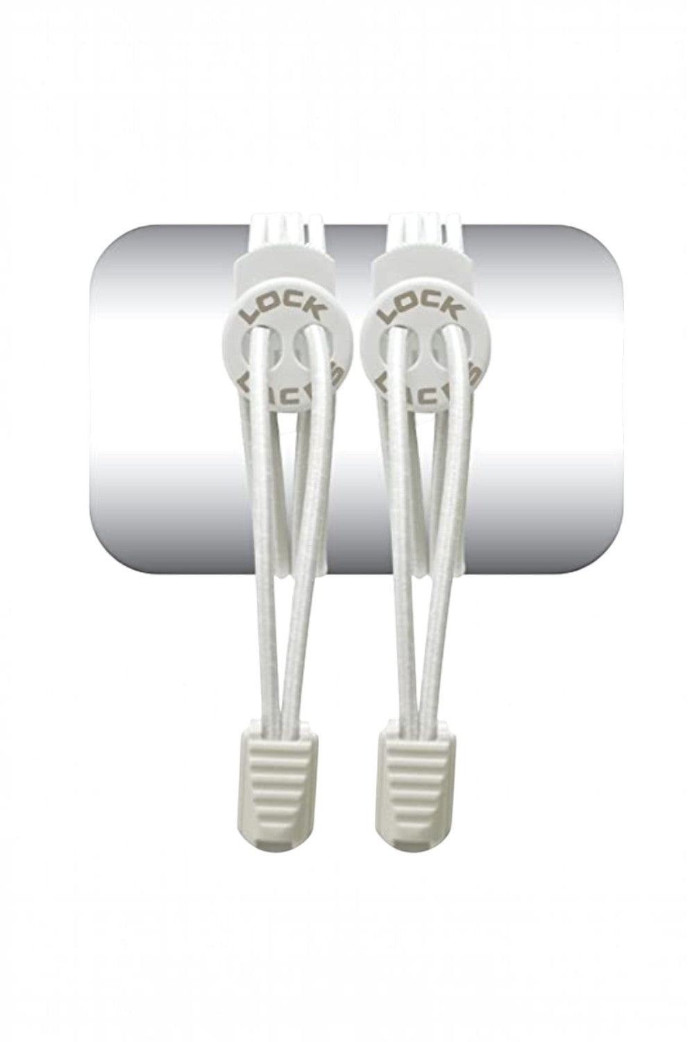 Cadarço elástico branco SPORTBR Lock Laces com sistema de travamento para tênis, ideal para corrida e triathlon.