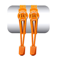 Cadarço elástico laranja Lock Laces com fechos e clipes de acabamento, ideal para corrida e uso diário.