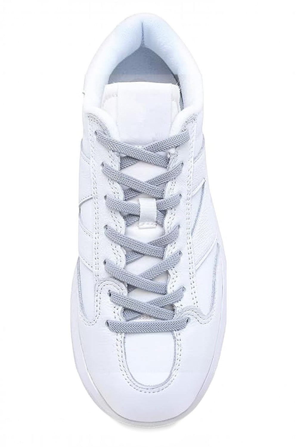 Cadarço elástico Lock Laces FLAT cinza instalado em tênis branco da SPORTBR para ajuste prático sem amarrar