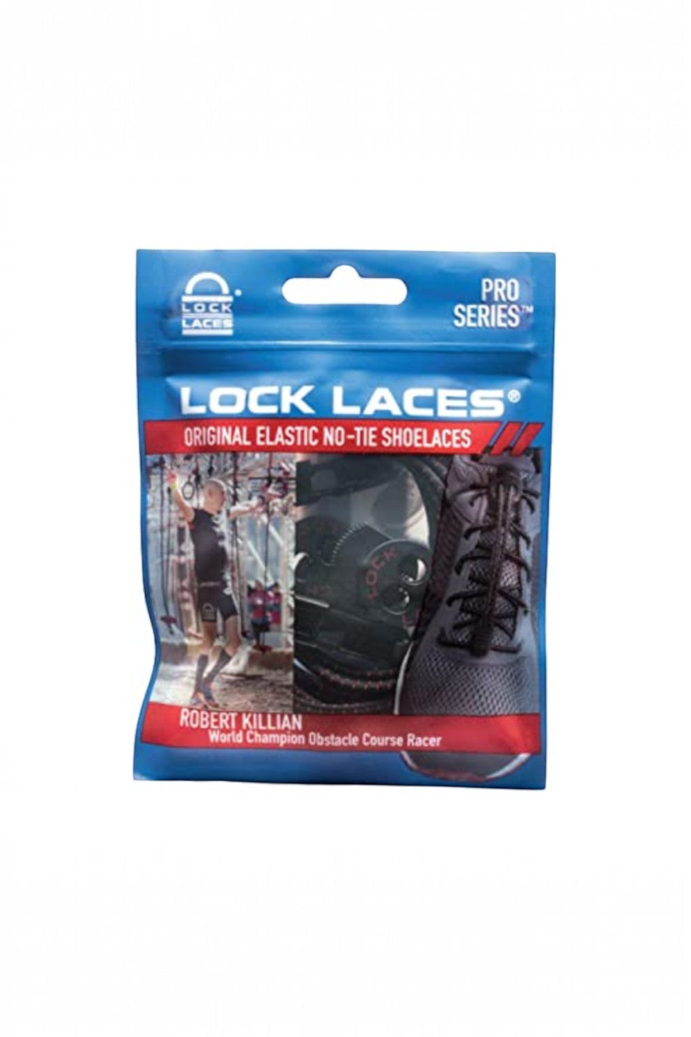 Embalagem do cadarço elástico SPORTBR Lock Laces Pro Series Robert Killian, ideal para tênis de corrida e triathlon.