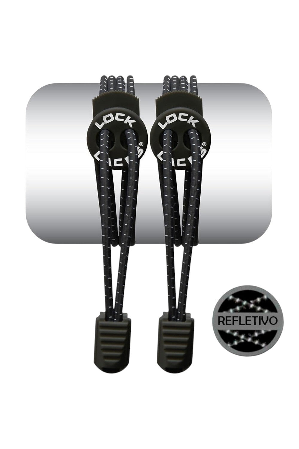 Cadarço elástico SPORTBR Lock Laces preto refletivo com sistema de travamento para tênis de corrida
