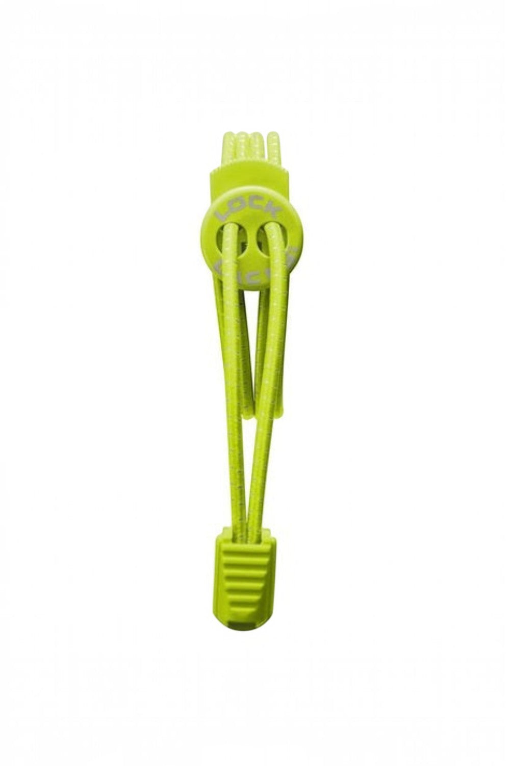Cadarço elástico Lock Laces SPORTBR na cor verde maçã com sistema de travamento e clipe de acabamento.