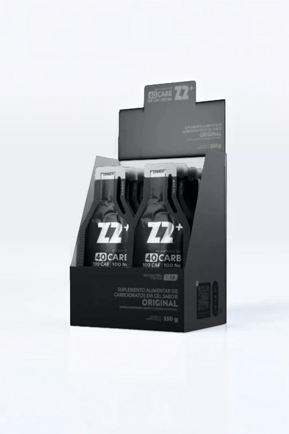 Caixa com 10 sachês de gel de carboidrato Z2+ SPORTBR sabor original, ideal para performance em atividades físicas.