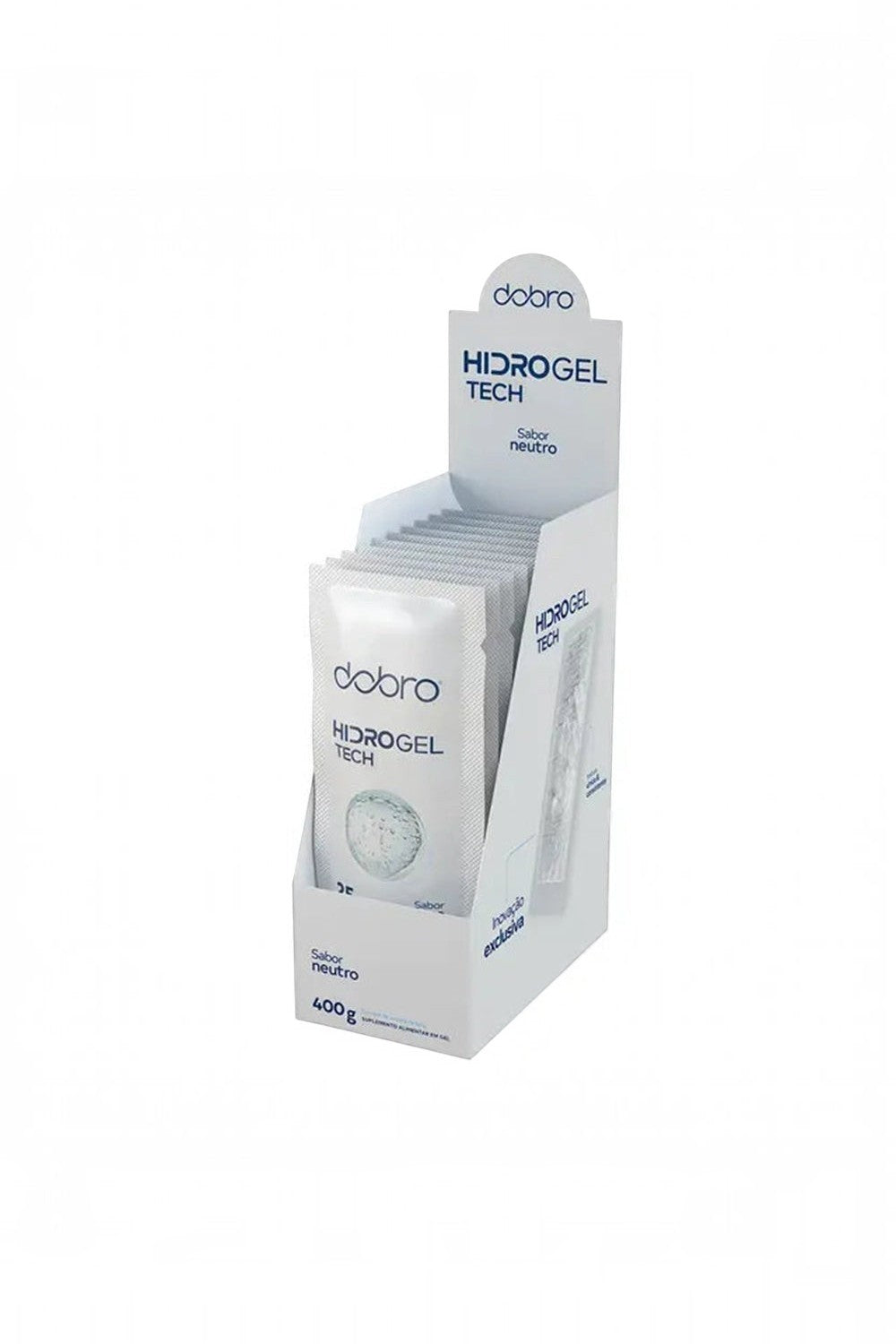 Caixa expositora com 10 sachês de gel de carboidrato SPORTBR Dobro sabor neutro para performance esportiva