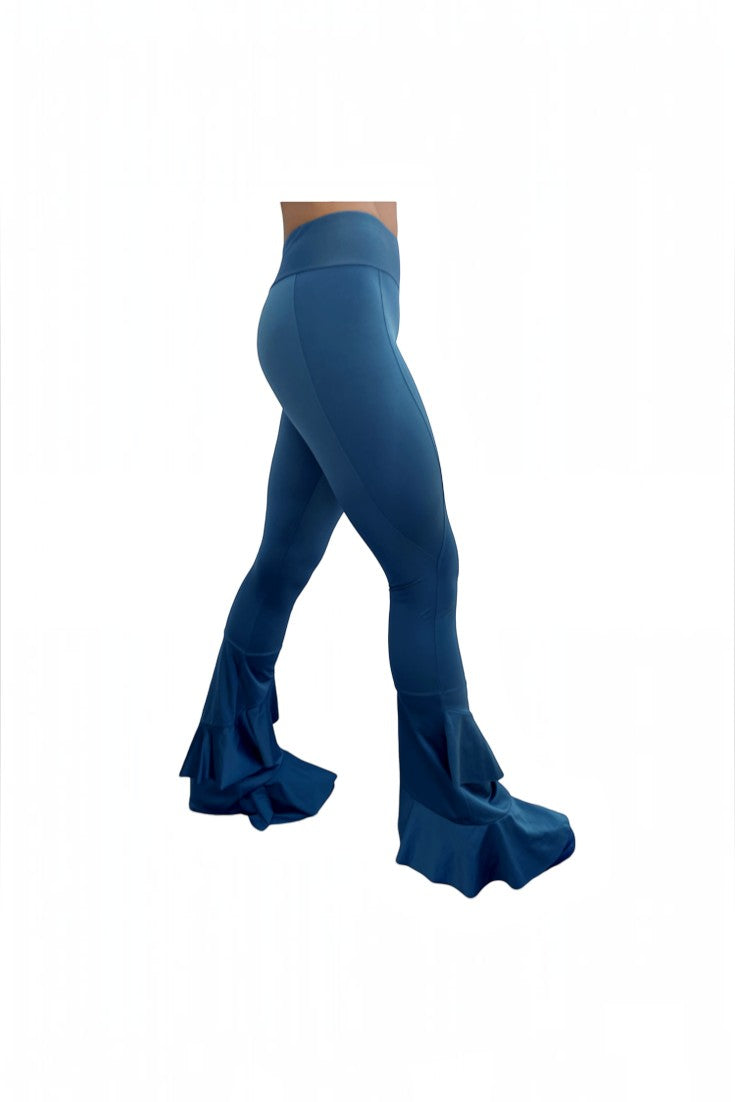 Calça feminina SPORTBR modelo Waves azul galáxia com barra em formato de ondas e tecido modelador de poliamida