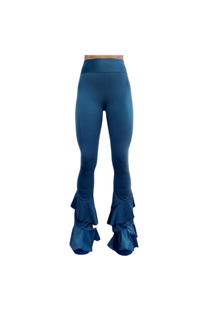 Calça feminina SPORTBR modelo Waves azul galáxia com tecido modelador e barra em formato de ondas