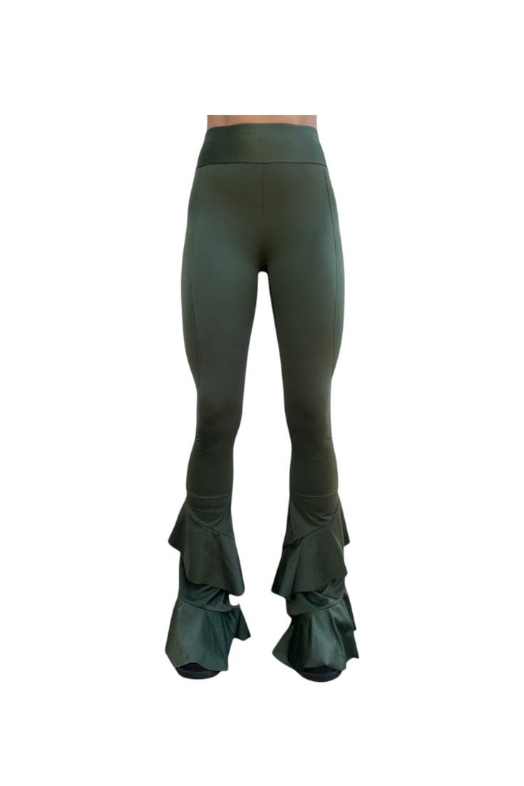Calça feminina SPORTBR modelo Waves verde oliva com tecido modelador e barra em formato de ondas
