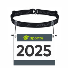 Cinto de corrida preto Fitletic Race I com porta número e detalhes refletivos. Ideal para provas.