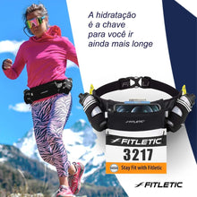 Cinto de hidratação SPORTBR Hydra 16 azul com duas garrafas, bolso para celular e porta número.