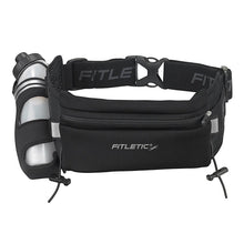 Cinto de hidratação preto Fitletic Fully Loaded com garrafa de 360ml e bolso para celular.