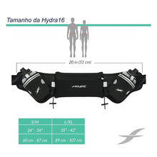Cinto de hidratação preto Fitletic Hydra 16 com duas garrafas de 250ml, bolso para celular e porta gel. Ideal para corrida.